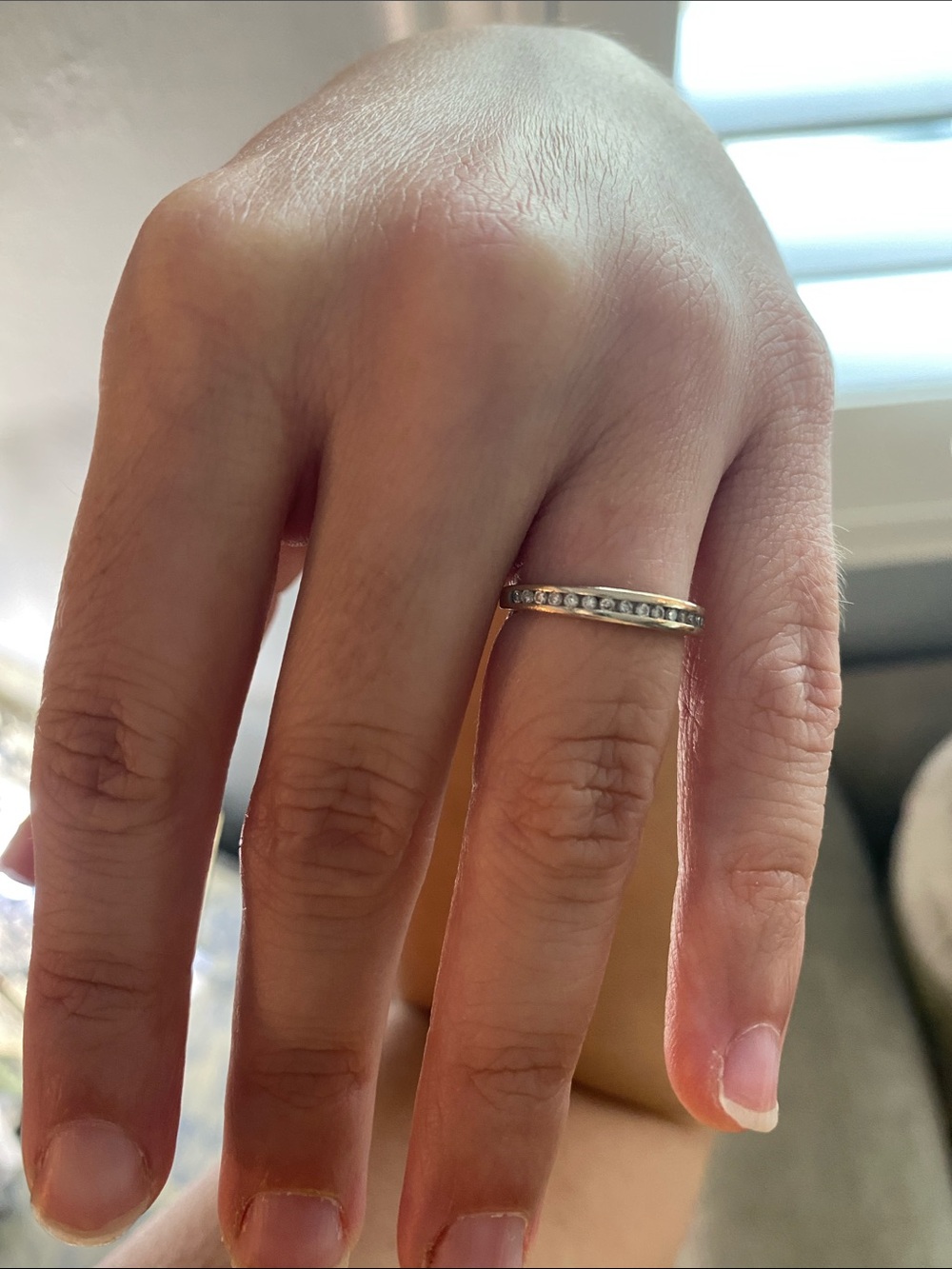 18K Solid Gold Channel Set Diamond Half Eternity Band, Stacking Ring - Picture 8 of 8